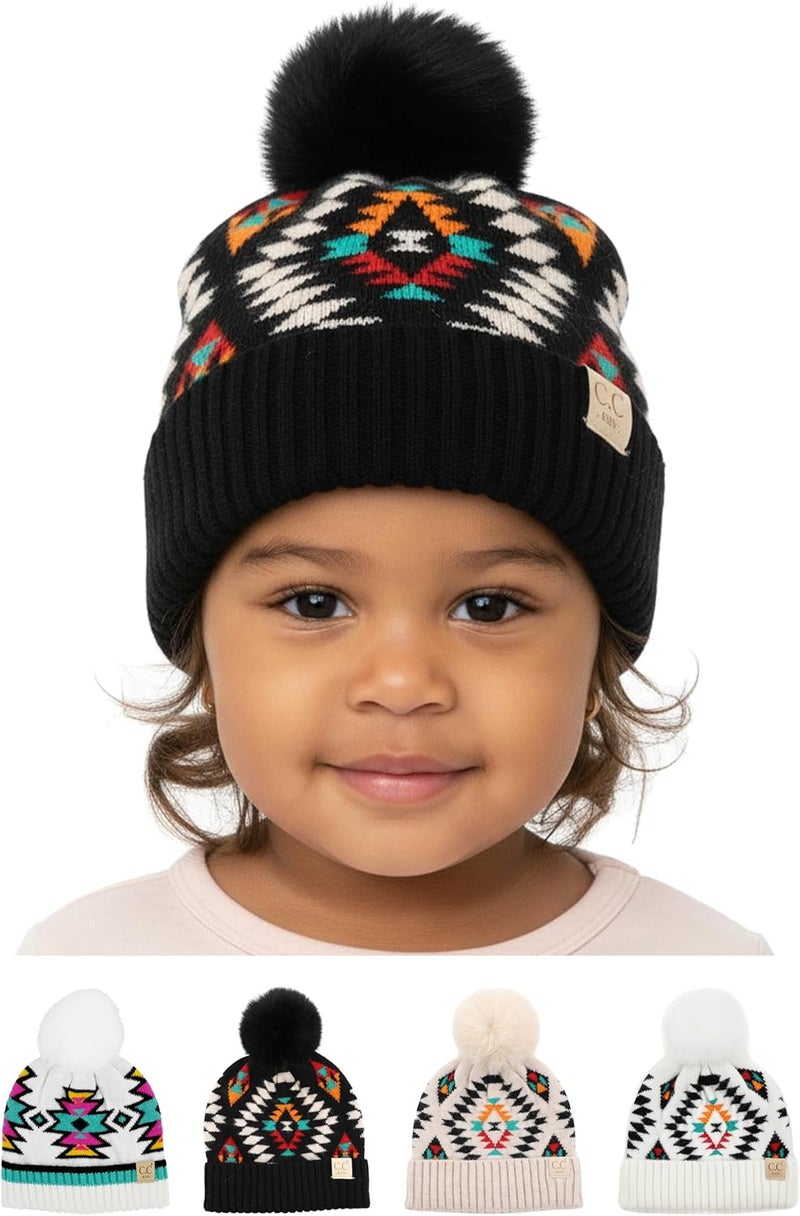 Funky Junque Toddler Pom Beanie – Kids Winter Hat for Ages 1–4, Baby Boy & Girl Knit Beanies, Warm Cozy Knit Snow Hats - Image 1